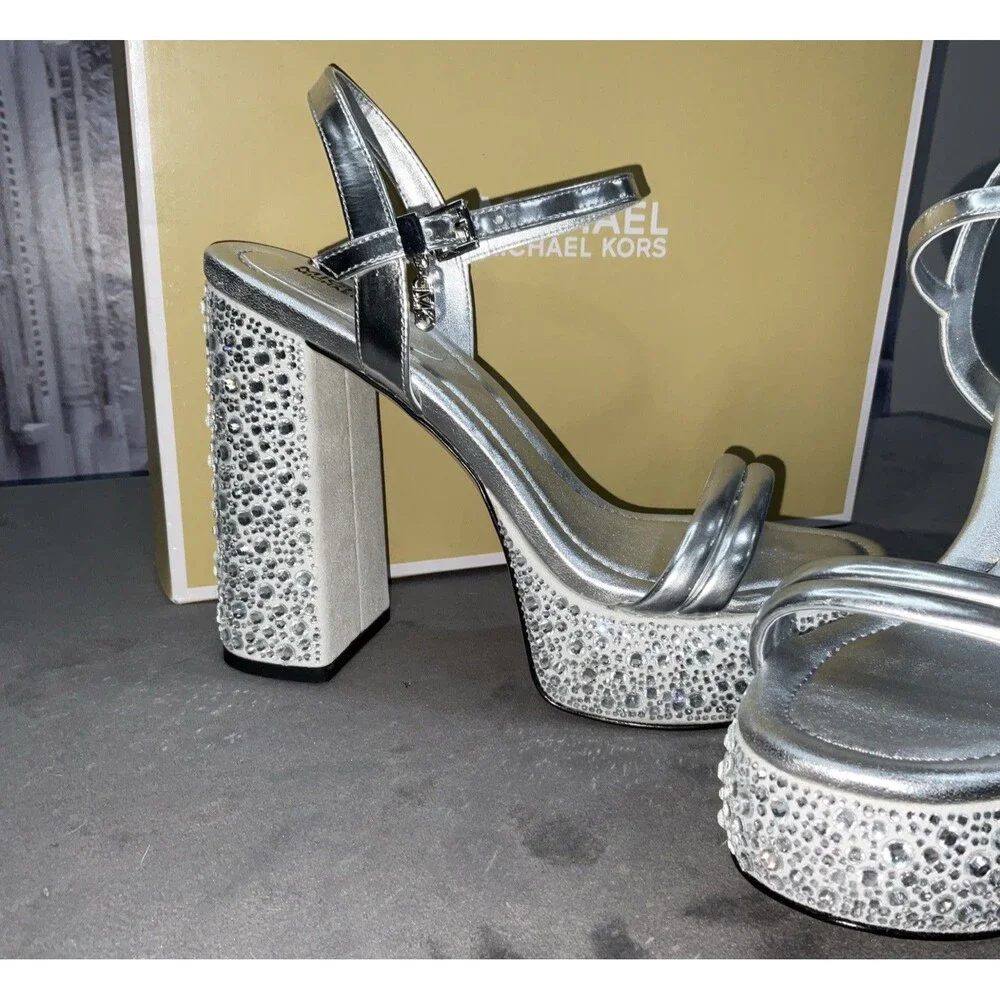 Michael Kors Laci Platform Sandal Silver Size 7M - Picture 2 of 8
